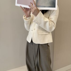 (season sale)55%羊毛質感紋路西裝外套 - Image 4