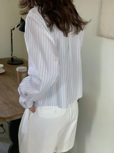 韓國設計前綁帶質感襯衫 - Image 3