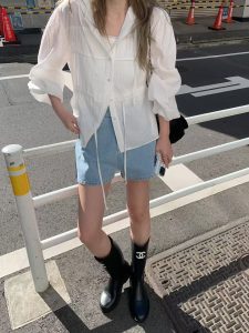 夏日淺藍系薄牛仔短褲 - Image 2