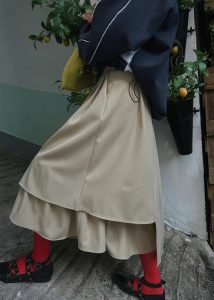 層次感不規則造型設計打摺後鬆緊長裙 - Image 6