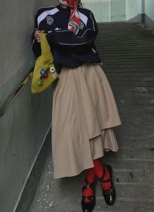 層次感不規則造型設計打摺後鬆緊長裙 - Image 5