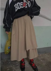 層次感不規則造型設計打摺後鬆緊長裙 - Image 7