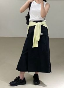 克什米爾綠設計款後鬆緊長裙 - Image 8