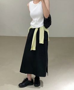 克什米爾綠設計款後鬆緊長裙 - Image 6