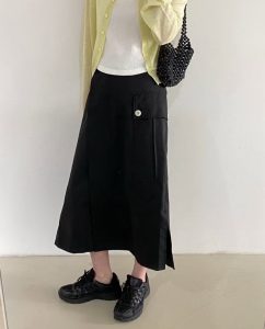 克什米爾綠設計款後鬆緊長裙 - Image 5