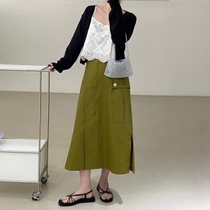 克什米爾綠設計款後鬆緊長裙 - Image 3