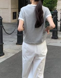 好穿撞色彈性短袖上衣 - Image 8