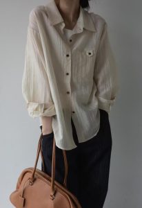 夏天溫柔色系撞色扣子襯衫 - Image 6