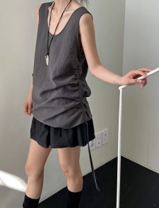 高級感側邊伸縮綁帶設計上衣 - Image 4