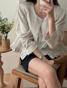 夏天穿得住~小墊肩名媛荷葉邊上衣外套(亞麻+天絲) - Image 5
