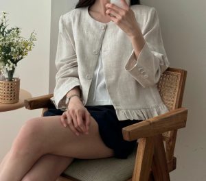 夏天穿得住~小墊肩名媛荷葉邊上衣外套(亞麻+天絲) - Image 8