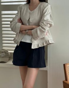 夏天穿得住~小墊肩名媛荷葉邊上衣外套(亞麻+天絲) - Image 7