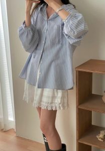 可愛連帽條紋襯衫 - Image 4