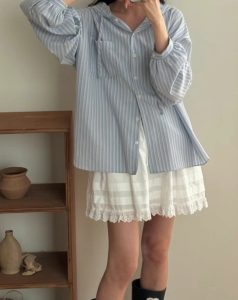 可愛連帽條紋襯衫 - Image 3