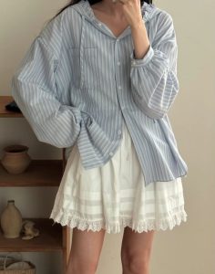 可愛連帽條紋襯衫 - Image 2