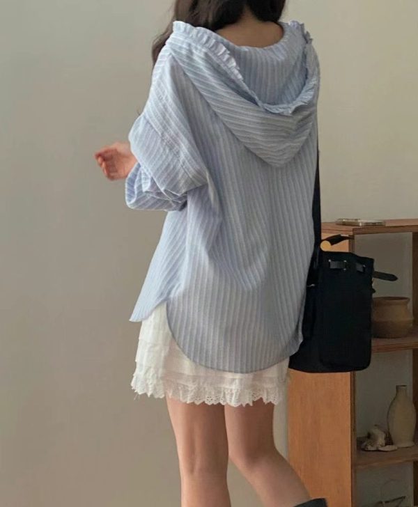 可愛連帽條紋襯衫