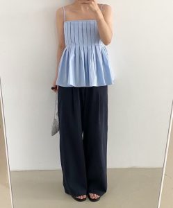 可調式細肩帶打褶設計平口上衣 - Image 7