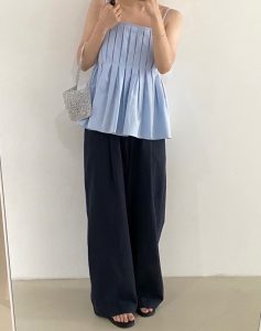 可調式細肩帶打褶設計平口上衣 - Image 6
