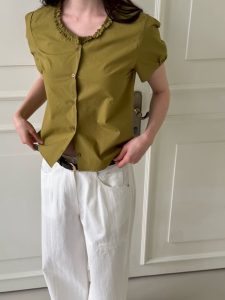 荷葉圓領單排扣短袖上衣 - Image 10
