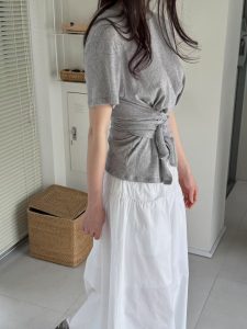 100%棉質腰綁帶設計上衣 - Image 4